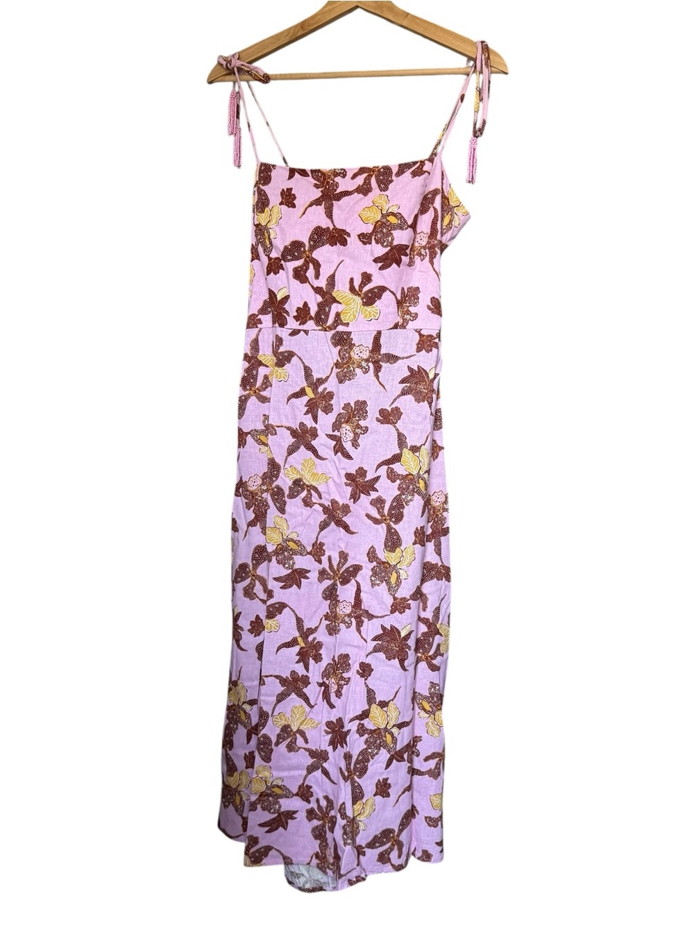 House of Harlow 1960 Revolve Pink Linen Blend Midi Floral Dress Womens Medium